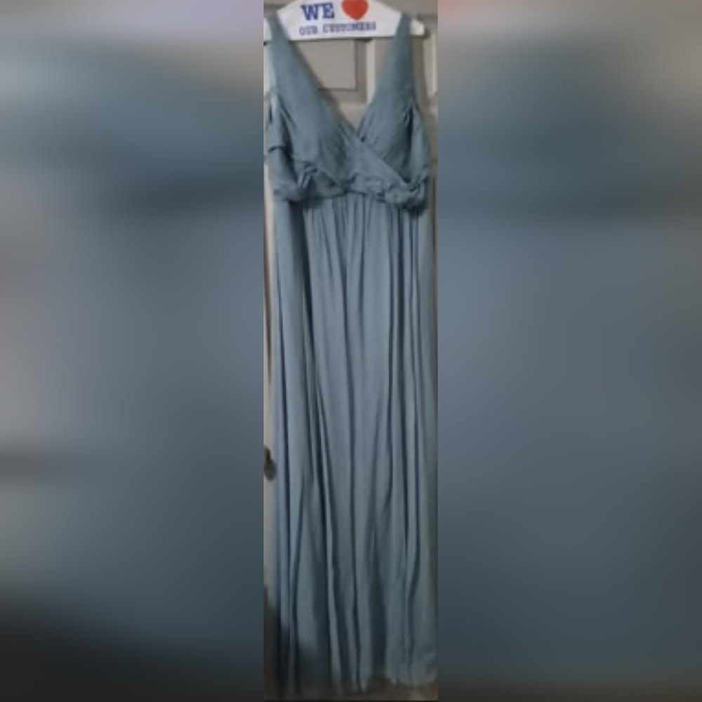 Jenny Yoo Collection Sz 14 Full Length Silk Gown in Smoke Blue Very Hard To Find